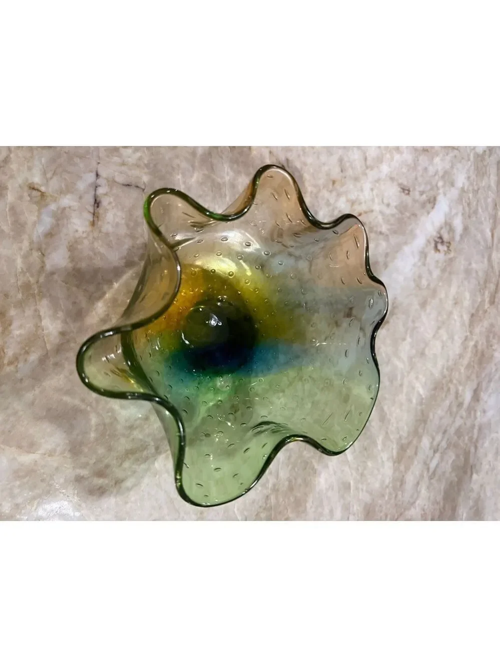 Adam jablonski signed polish Glass Bubble Ruffled Vase hand blown. Artisan.